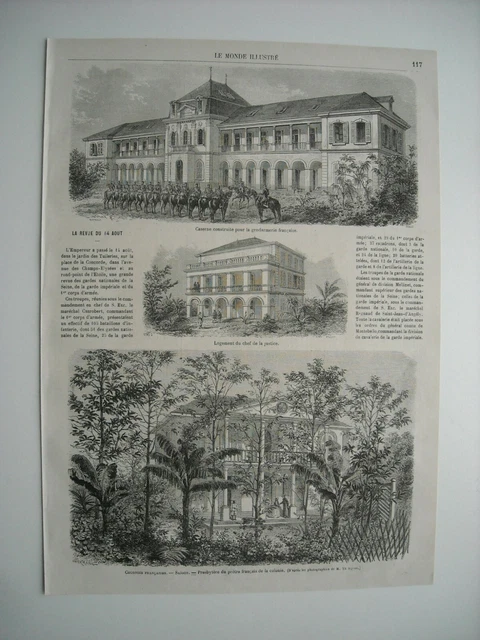 Gravure 1868. Cochinchine. Saïgon. Caserne Construite Pour La Gendarmerie Franca