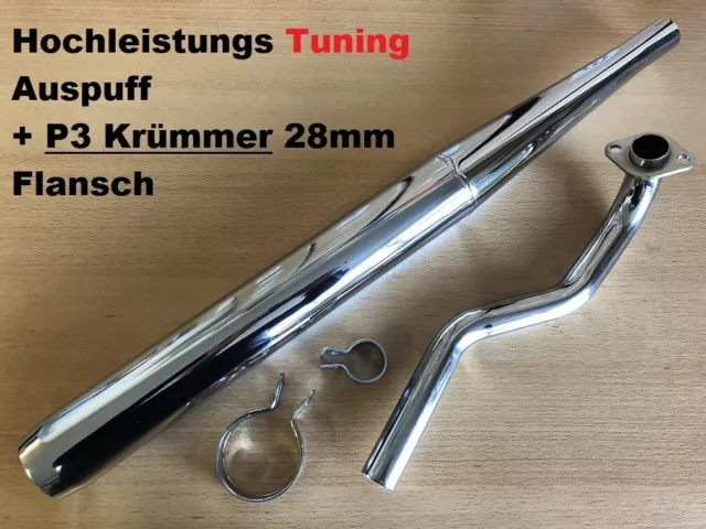 Zauberflöte TUNING Auspuff P3 Flansch links Krümmer Hercules Prima 2 3 4 5 Mofa