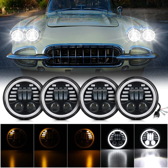 4PC 5 3/4" 5.75 LED Headlights w/ Ring DRL for Chevrolet Caprice 1966-1976 White