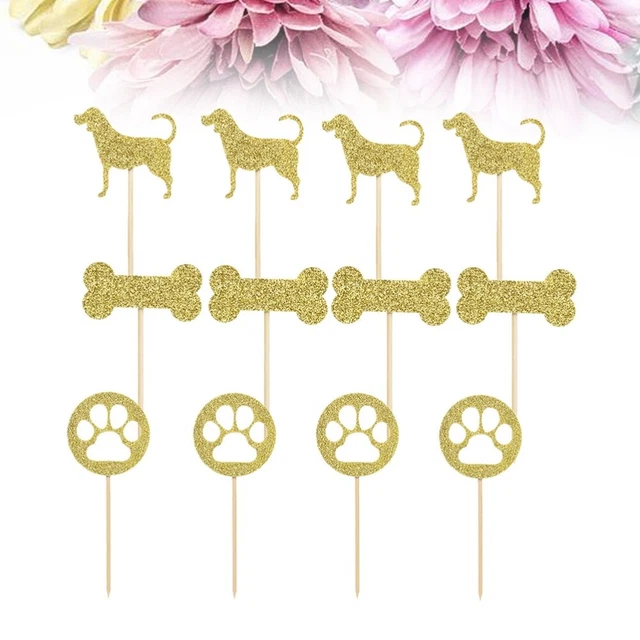 12 piezas decoración para hombres cupcake de cumpleaños topper perro postre de doble capa fiesta