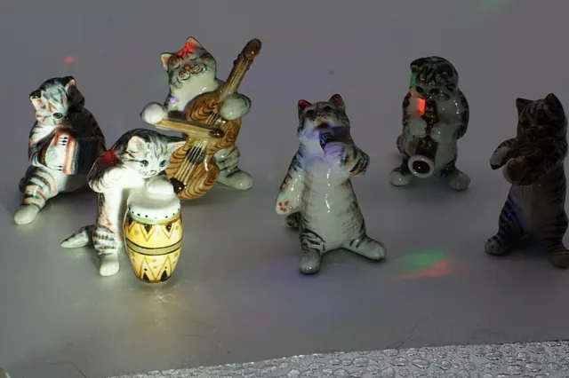 Vintage Porcelain Cat Orchestra 6  Miniature Figurines by Klima Collectable KYD