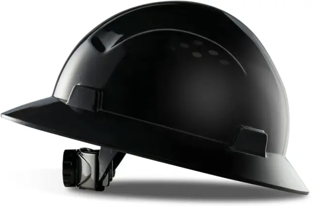 LANON Black Full Brim Hard Hat, OSHA Construction Work Approved, HDPE Safety Hel