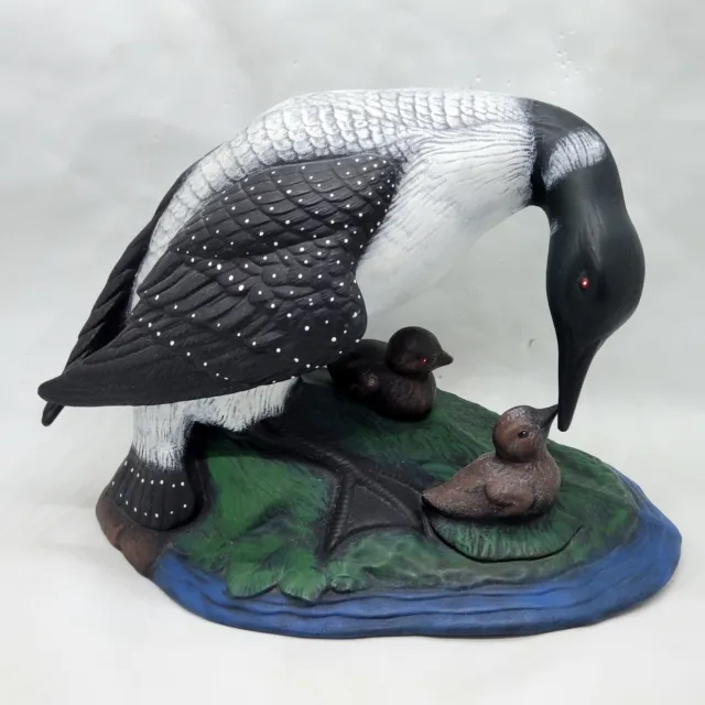 Vintage Loon Figurine Hand Painted Ceramic With Chicks Signed W. Hooey 6"
