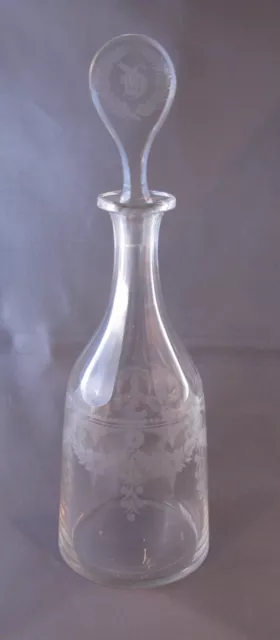 ANTIQUE 19th Century GLASS COPPER WHEEL ENGRAVED DECANTER