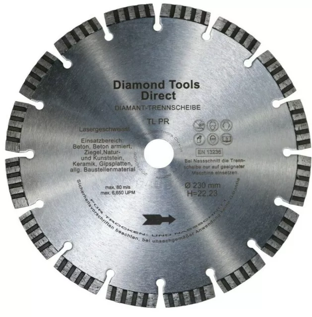 230 300 350 400 450 500 600 Diamant Tronçonnage Disque de 10mm Turbo Laser