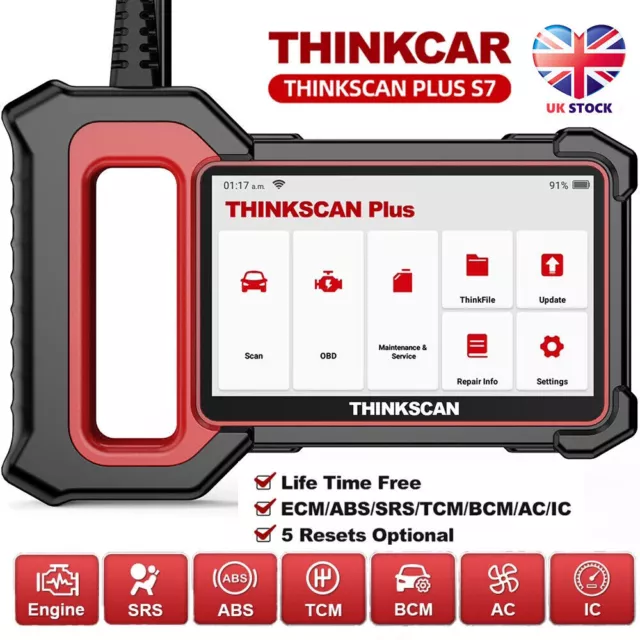 THINKCAR® THINKSCAN PLUS S4 5 Touchscreen OBD2 Car Diagnostic Scanner Tool  with 28 Reset ABS/SRS/Engine/Transmission/BCM OBD2 Scanner Code Reader  Airbag Reset ABS Bleeding Oil Service, EPB, TMPS, Throttle Relearn
