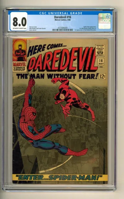 Daredevil #16 May 1966 Marvel CGC 8.0 1st John Romita art Spider-man NICE!