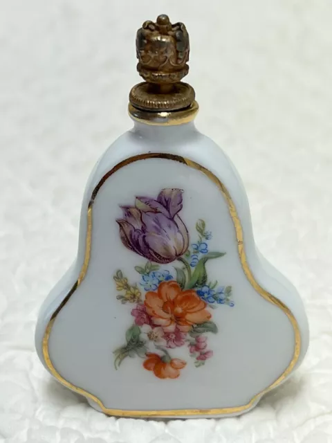 Antique Or Vintage Porcelain German Crown Top Floral Gilt Scent Perfume Bottle Antique Or Vintage Porcelain German Crown Top Floral Gilt Scent Perfume Bottle