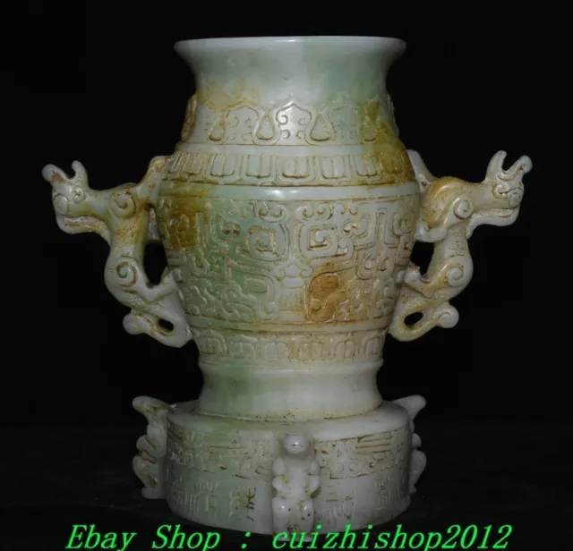 8" Old Chinese Han White Jade Carve Dynasty Palace Dragon Beast Vase Bottle