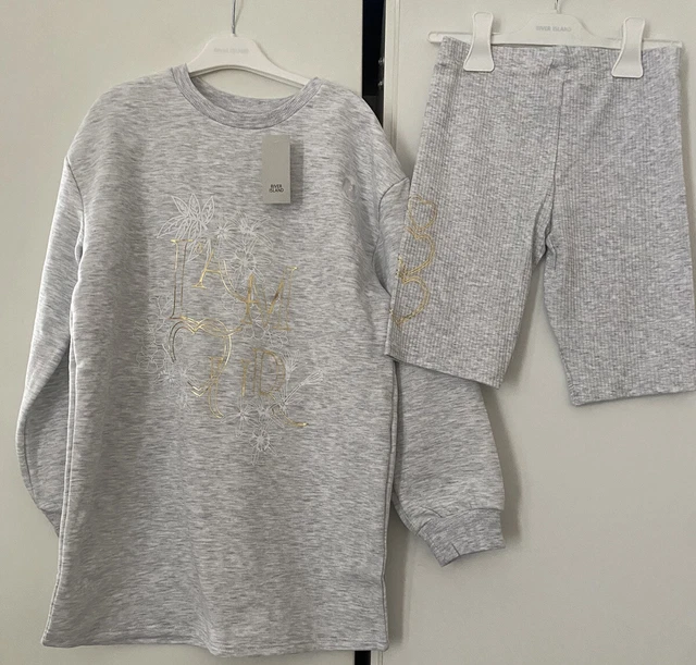 Bnwt river island girls 9-10 y L’AMOUR grey sweatshirt  top & cycling shorts set