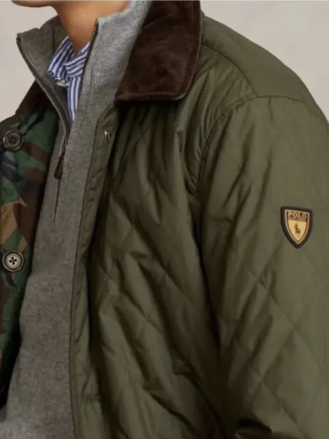 Chaqueta acolchada reversible polo ralph lauren para hombre 3XB GRANDE camuflaje cuello de pana 2