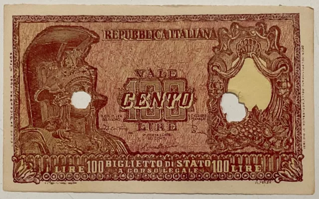 100 Lire 31.12.1951 Italia Elmata Falso D’epoca Banconota Repubblica Italiana