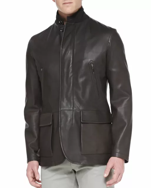Design New Men's Leather Jacket 100% Real Soft Lambskin Slim Fit Coat Jacket