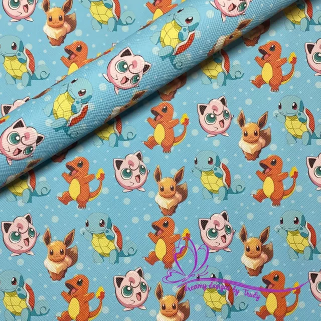 Pokemon on Light Blue Faux Leather Sheet 20x30cm