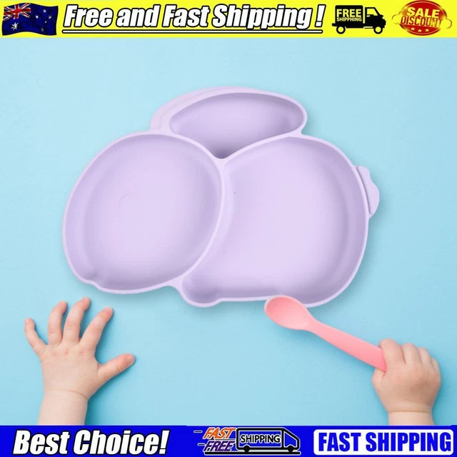 Cartoon Children Dishes Cute Silicone Baby Feeding Dishes Baby Cutlery (Purple)