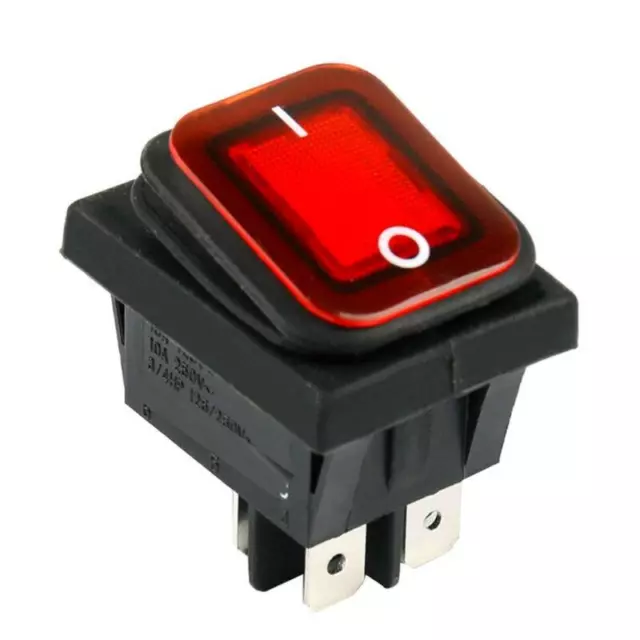 Waterproof Rocker Switch 20A DPST IP67 Red Rectangle On Off Illuminated