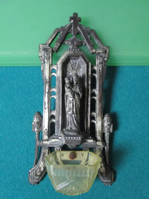 Holy Water Font Brass Mixed Metal Made In France   Midcentury 6"
