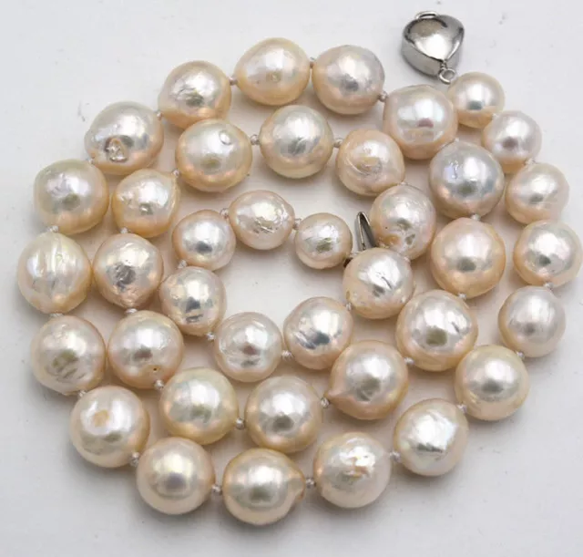 Huge 11-12mm Real Natural White South Sea Baroque Edison Pearl Necklace 14-36''