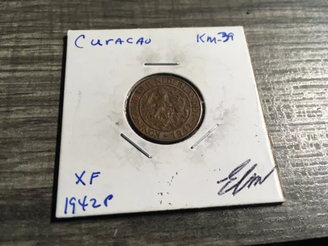 1942 Netherlands Curacao One Cent, XF World Coin # 2752s 🇨🇼