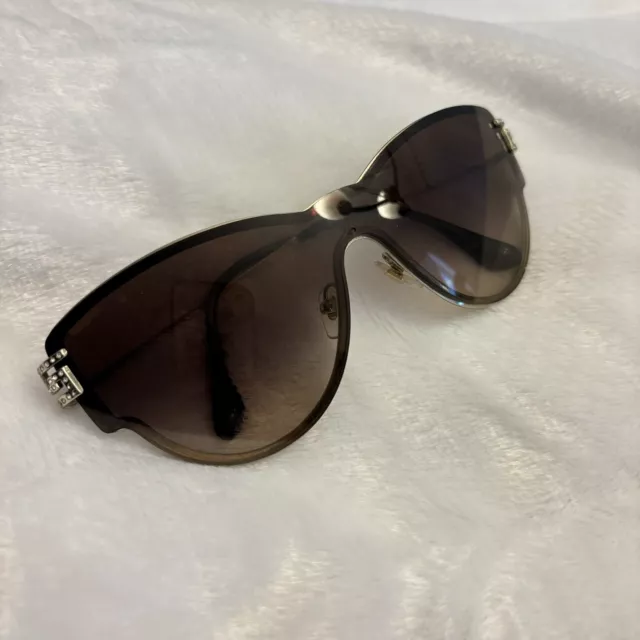 Versace oversize women’s gold metal shield sunglasses missing few rhinestones *