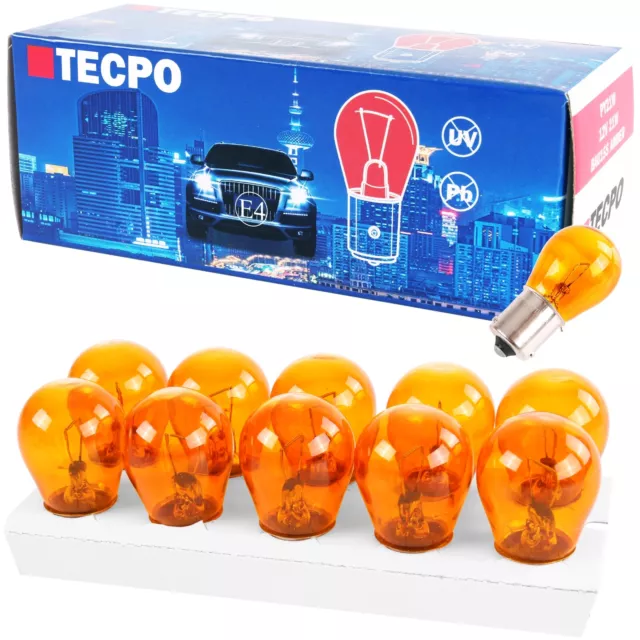 10x TECPO PY21W BLINKERBIRNEN ORANGE 12V 21W BLINKER-LAMPE VERSETZT BAU15S LAMPE