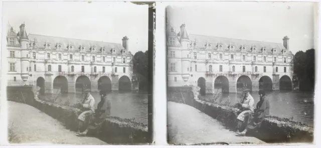 FRANCE Château de Chenonceau c1930 Photo Plaque verre K3n5 Stereo Vintage