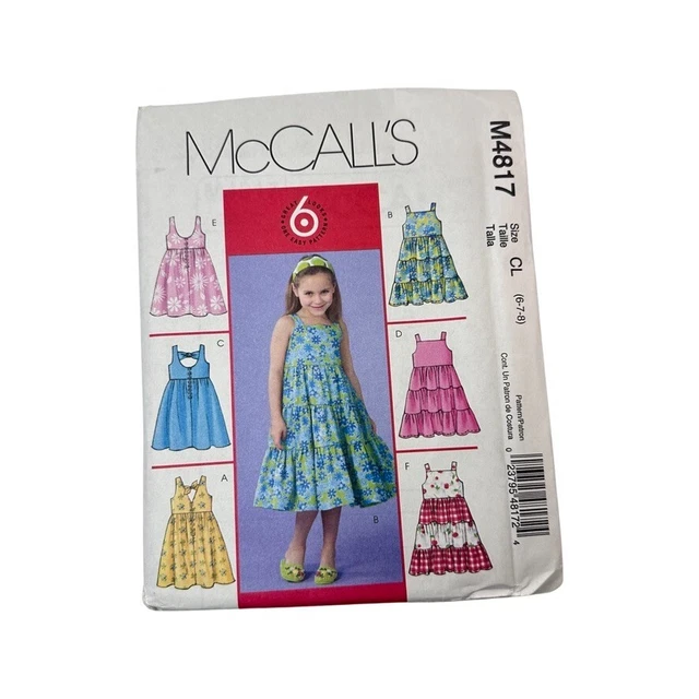 M4817 McCalls Niñas Vestido Pascua Primavera Patrón de Costura Talla 6-8 Sin Cortar