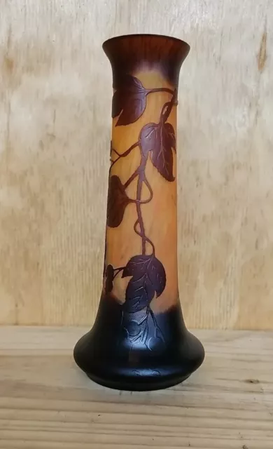 Early  Emile Galle cameo glass vase. 9"  Leaves Perfect