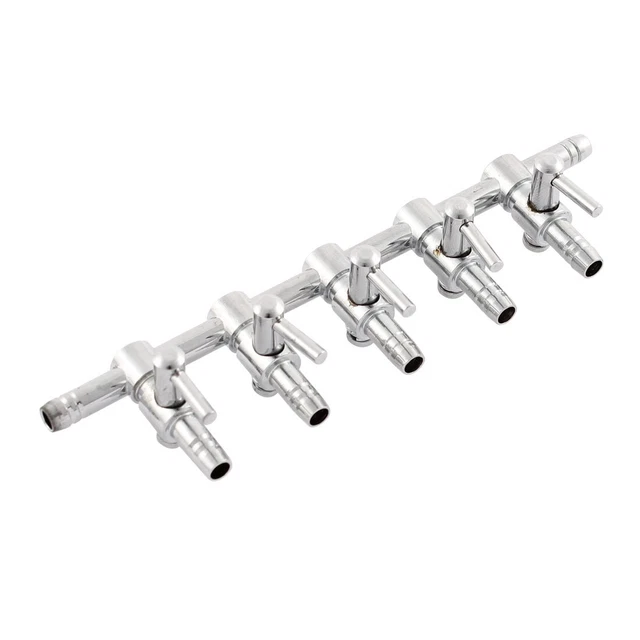 Aquarium 5 Way Inline Manifold Air Flow Pump Tubing Splitter Lever Control Valve