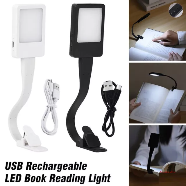 LED  Book Reading Light Lamp USB Rechargeable Flexible Clip On Bed Desk Table