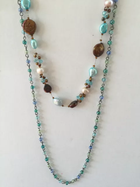 2 lake blue semi precious beads necklaces 24" & 14" Sterling silver Hand picked