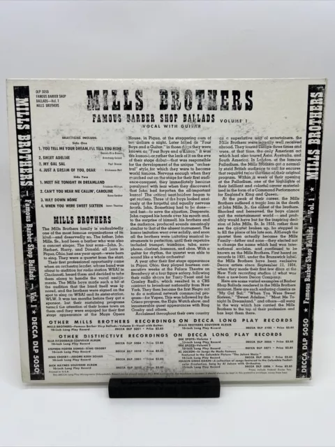 The Mills Brothers Famous Barber Shop Ballads Volume One 1950 LP Decca DLP-5050 2