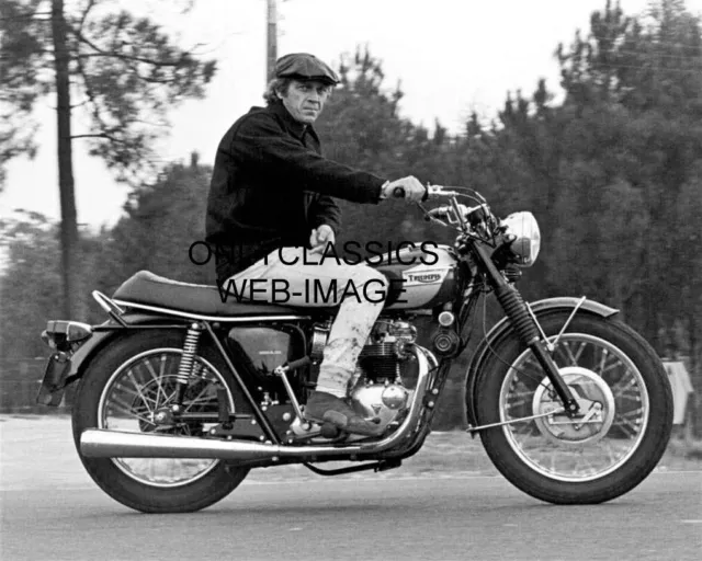 Actor Legend Steve Mcqueen 8X10 Photo Cool Tough Guy On His Triumph Motorcycle