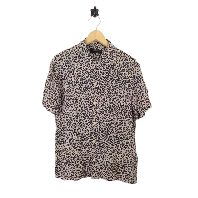 Mens Medium All Saints Viscose Reserve Shirt Short Sleeve Leopard Print