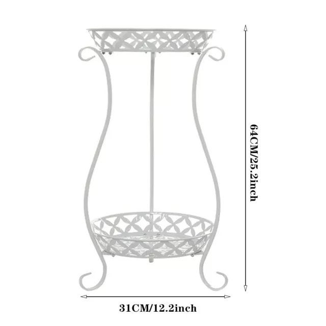 Plant Stand Metal Flower Holder Rack Pots Display Shelf Indoor & Outdoor 2 Tiers 2