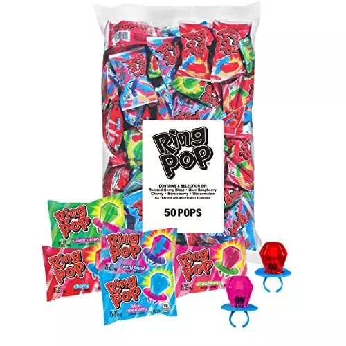 Ring Pop Bulk Candy Lollipop Variety Party Pack -50 Count Lollipops w/ Assort...