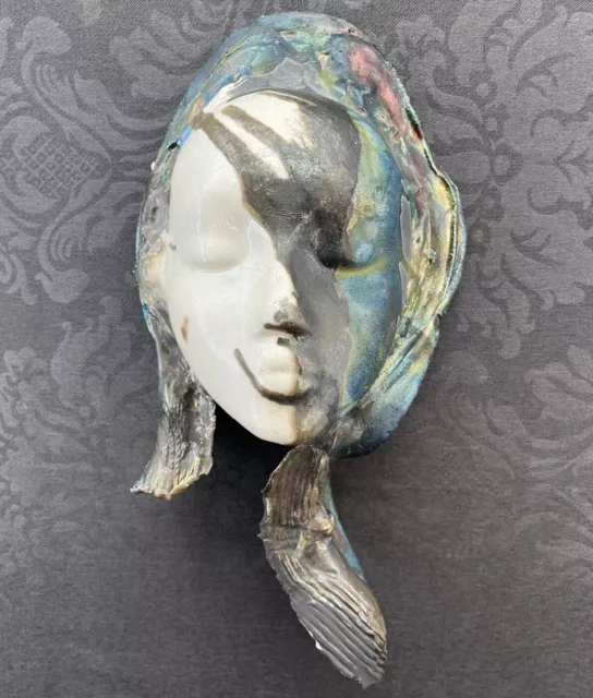 Flowing Woman Face 16” Mask Art Raku Pottery Studio Wall Decor Female Sculpture