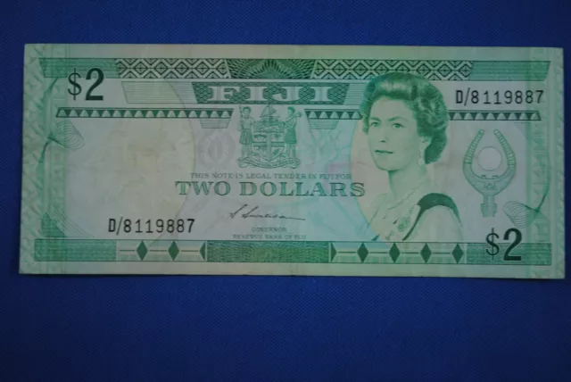 1988 Reserve Bank Of Fiji $2 Bank Note D/8119887 Qeii & Sugar Cane Harvest