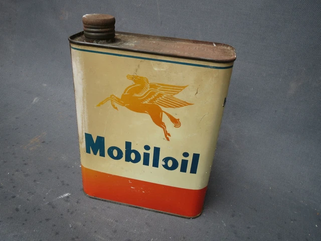 Alt Kanister Öl Mobiloil Motor Öl Garage Vintage Jahre 1950 Automobil