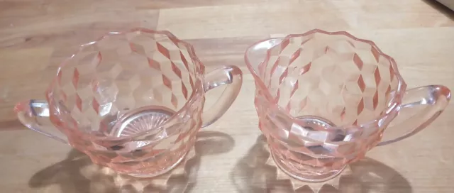 Pink Depression Glass Jeannette Cube / Cubist Creamer and Open Sugar set
