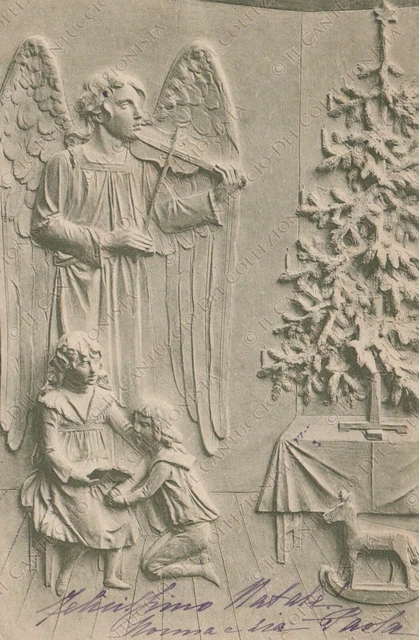 Buon Natale bambine con angelo che suona il violino Cartolina