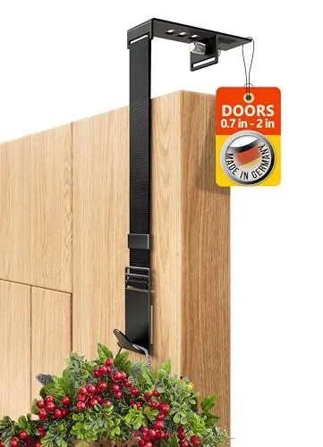 Wreath Hanger for Front Door - Adjustable Wreath Door Hanger for Long Black