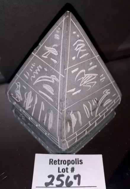 Egyptian Pyramid Stone Paperweight with Etched Hieroglyphs
