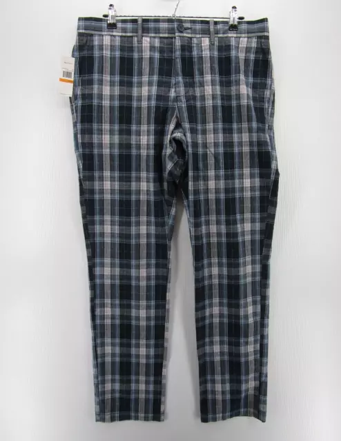 Penguin Pants Men 33X32 Blue Munsingwear Slim Fit Straight Plaid Preppy NEW