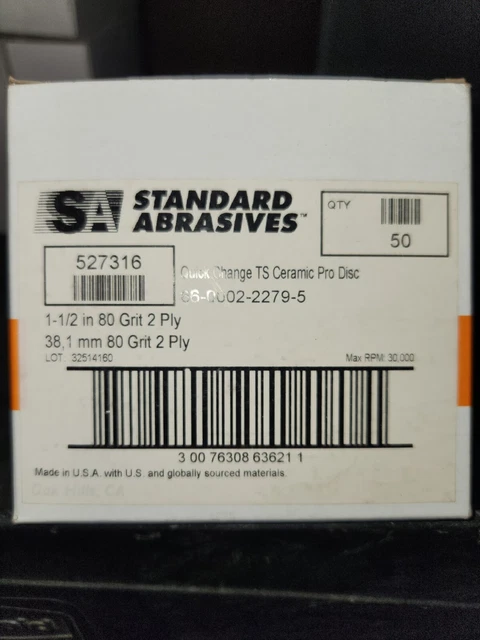 Standard Abrasives 527316 Quick Change Ceramic Pro Disc 1-1/2"-80 GRIT, Qty.50