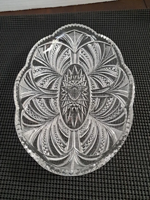 Vintage Antique Brilliant Cut Clear Glass Shallow Bowl 10.25”