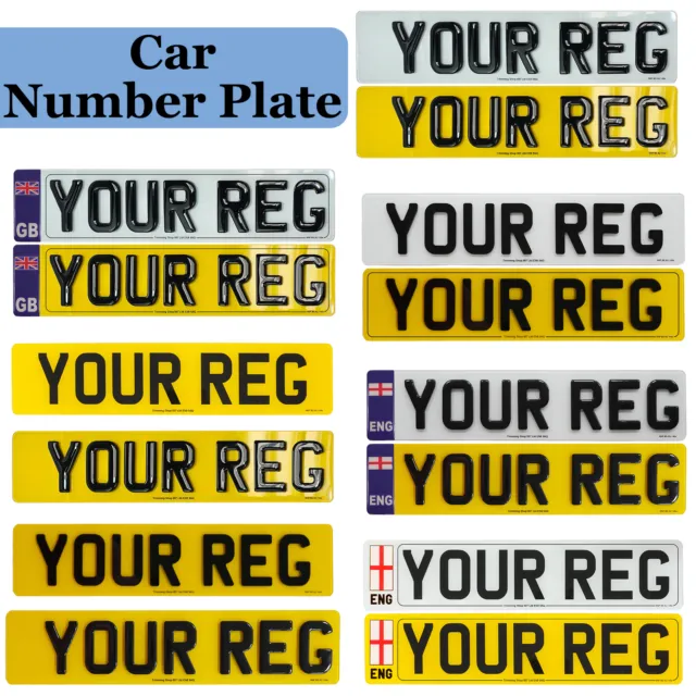 PREMIUM Car Registration Number Plates - Road MOT Legal FRONT/REAR/PAIR 2D/3D/4D