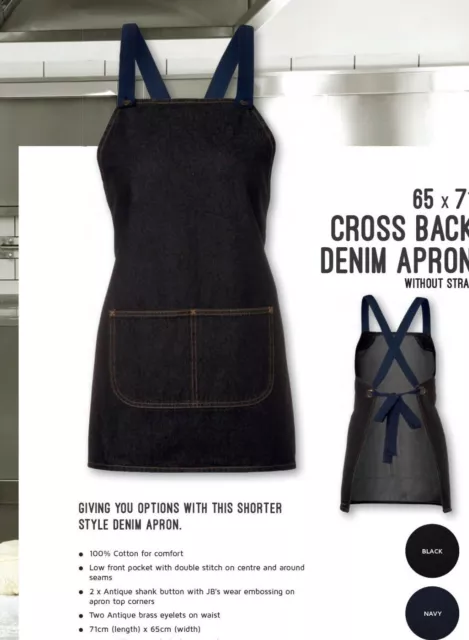 71CM(H) X 65CM  Cotton Comfort Cross Back Denim Apron Hospitality Kitchen Cafe's