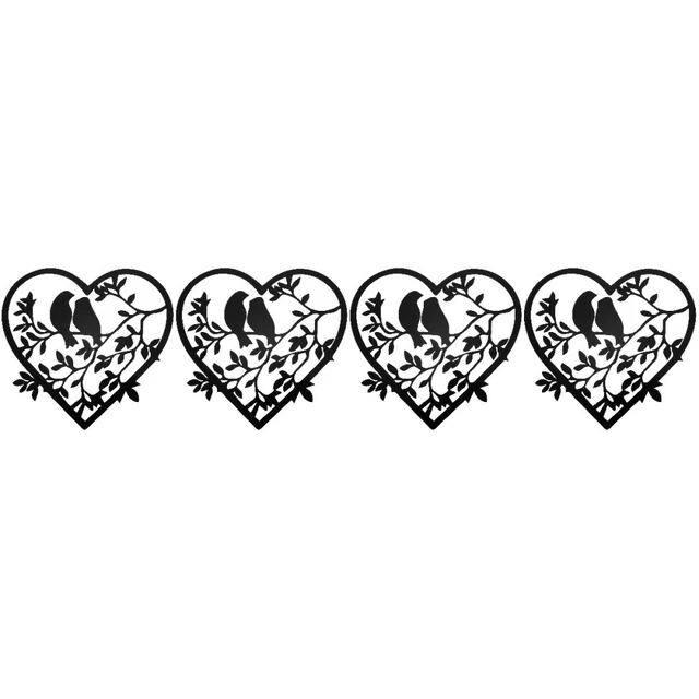 4x Kreis Wand Dekor Wand Vogel Skulptur Metall Vogel Zweig Zeichen