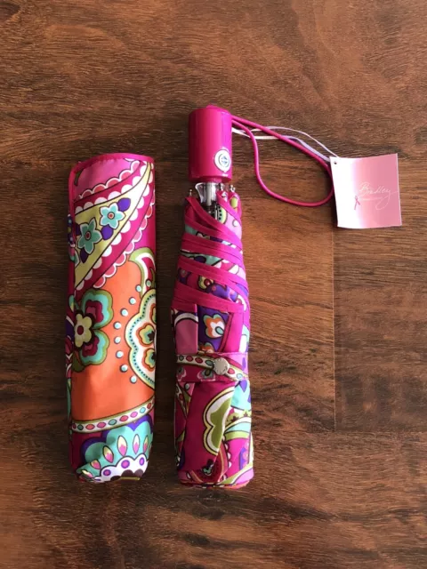 Vera Bradley PINK SWIRLS UMBRELLA Compact One Touch Automatic Travel Gift NWT 2